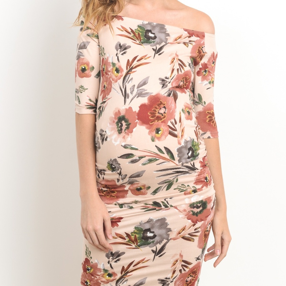 <CMD1544C> BLUSH OFF THE SHOULDER MATERNITY DRESS